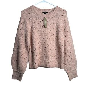 NWT J.Crew Pointelle Crewneck Sweater Womens S Pale Pink Wool Blend Open Knit
